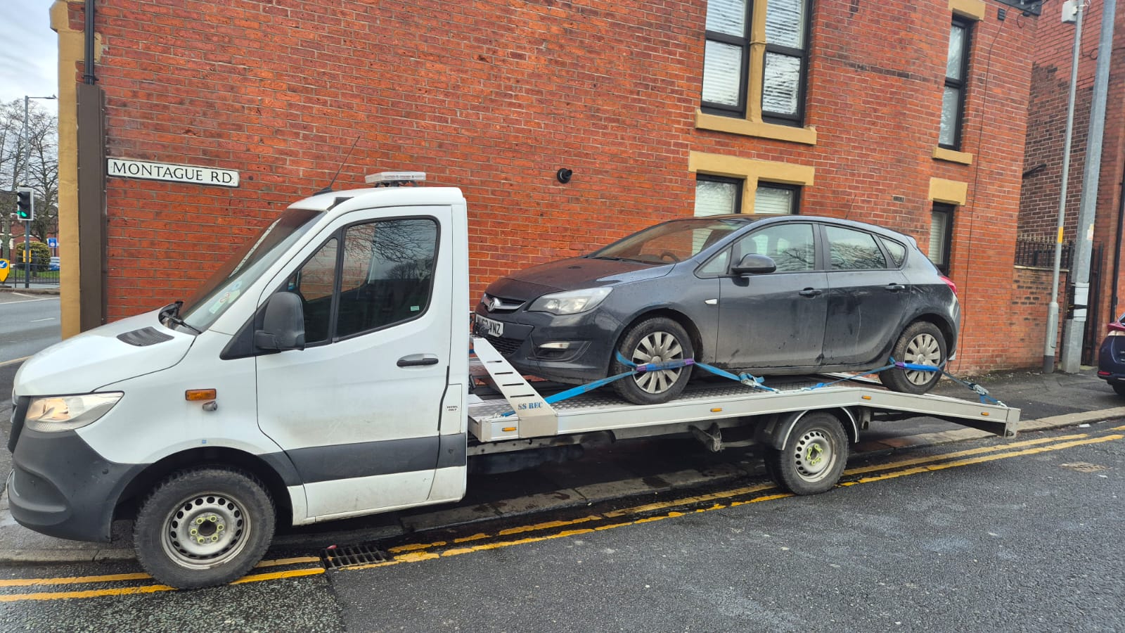 Fast FR8 flatbed recovery truck with Audi A1 loaded, Greater Manchester