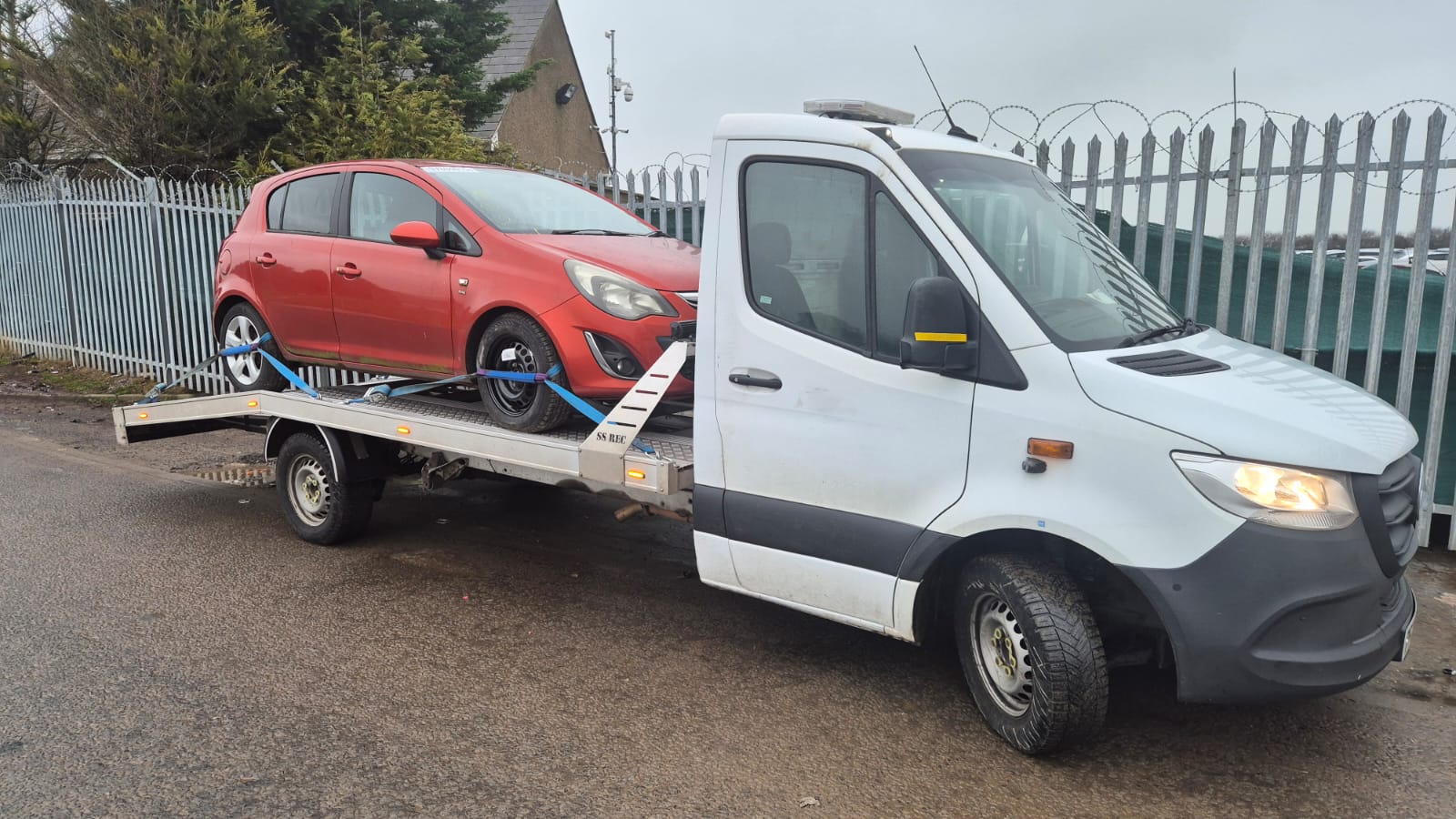 Audi A1 fully strapped on Fast FR8 flatbed